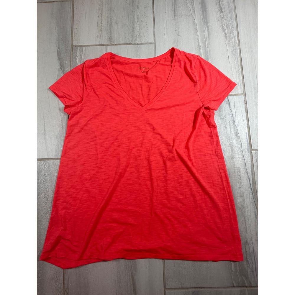 Lilly Pulitzer Womens XL Coral Pink Slub Knit V-Neck Short Sleeve T-Shirt Tee